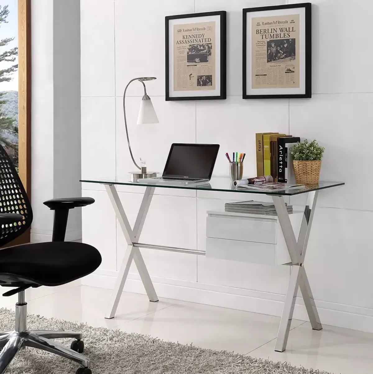 Modway Stasis Glass Top Office Desk