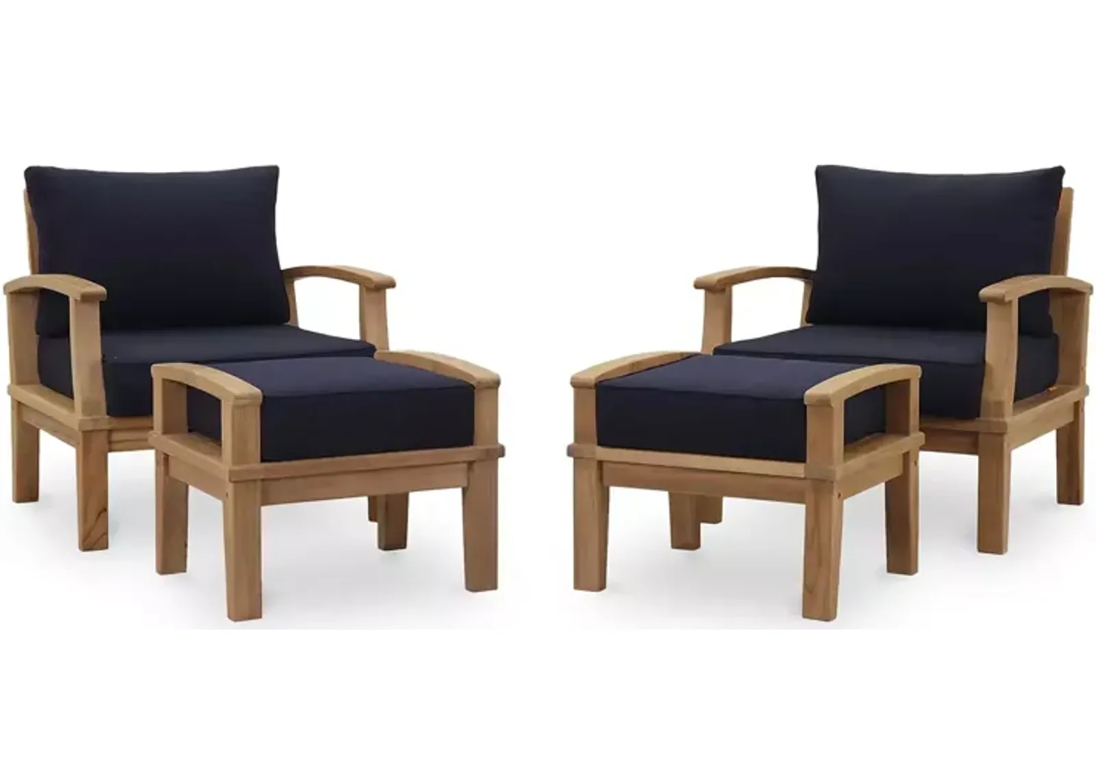 Modway Marina 4 Piece Outdoor Patio Teak Armchair and Ottoman Set