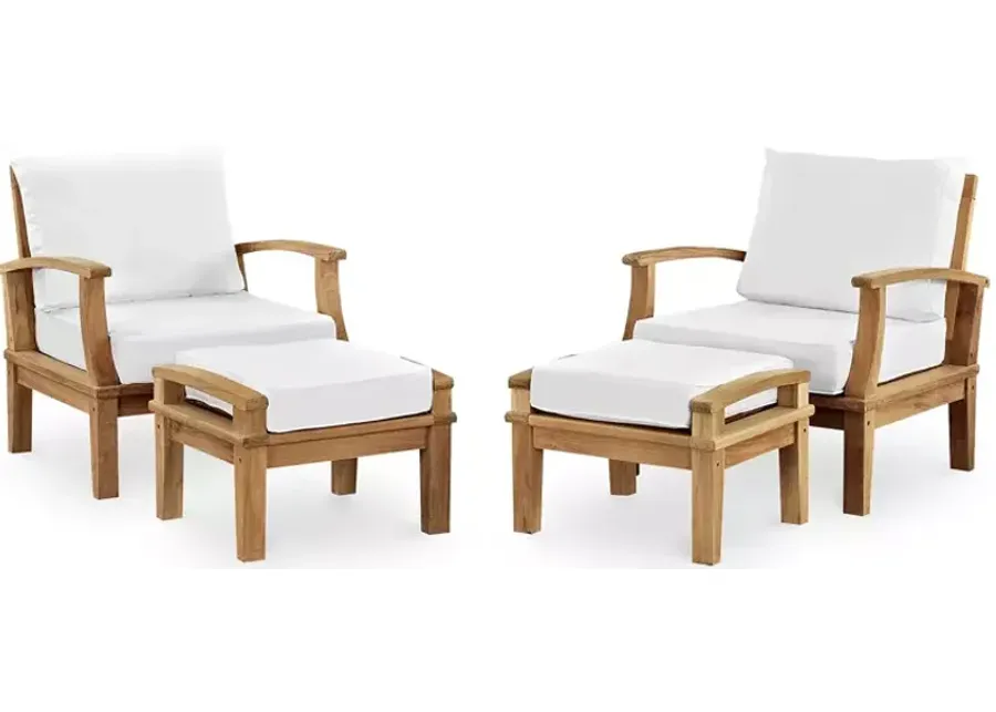 Modway Marina 4 Piece Outdoor Patio Teak Armchair and Ottoman Set