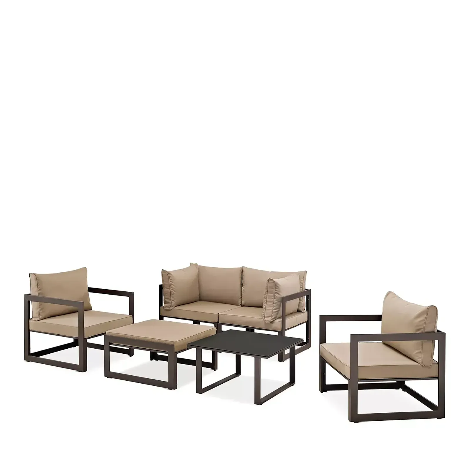 Modway Fortuna 6 Piece Outdoor Patio Modualr Sectional Sofa Set with Ottoman and Pair of Armchairs