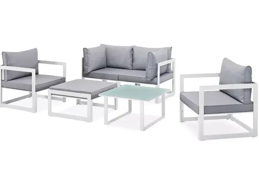 Modway Fortuna 6 Piece Outdoor Patio Modualr Sectional Sofa Set with Ottoman and Pair of Armchairs