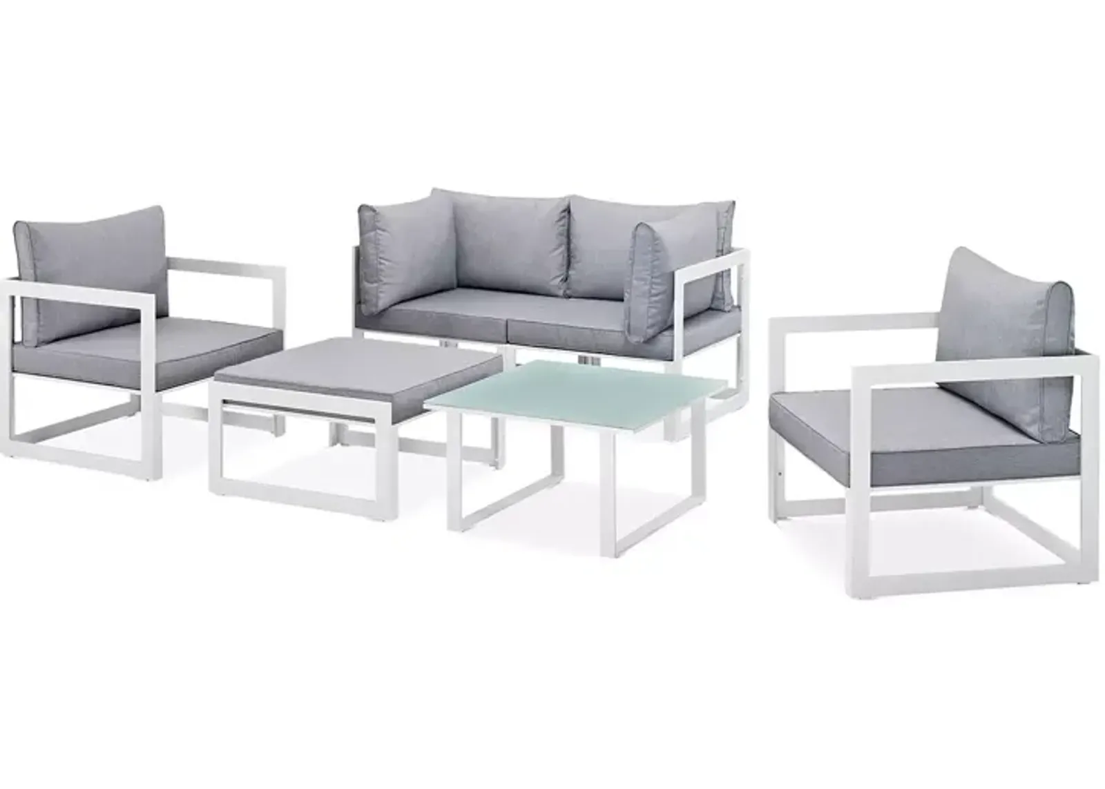 Modway Fortuna 6 Piece Outdoor Patio Modualr Sectional Sofa Set with Ottoman and Pair of Armchairs