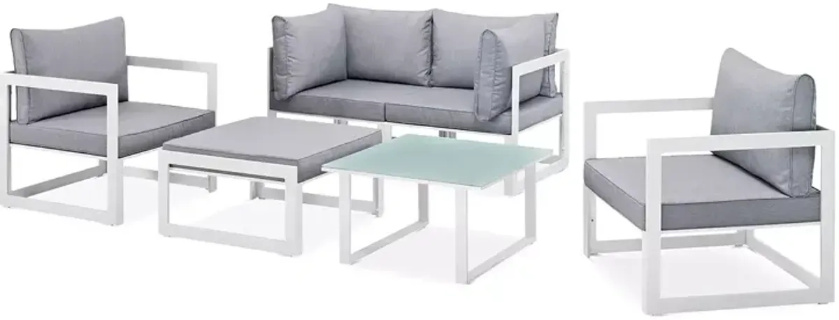 Modway Fortuna 6 Piece Outdoor Patio Modualr Sectional Sofa Set with Ottoman and Pair of Armchairs