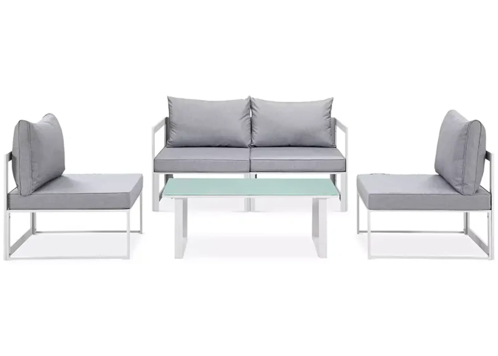 Modway Fortuna 5 Piece Outdoor Patio Modular Sectional Sofa and Large Coffee Table Set