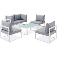Modway Fortuna 6 Piece Outdoor Patio Modular Sectional Sofa Set and Large Coffee Table