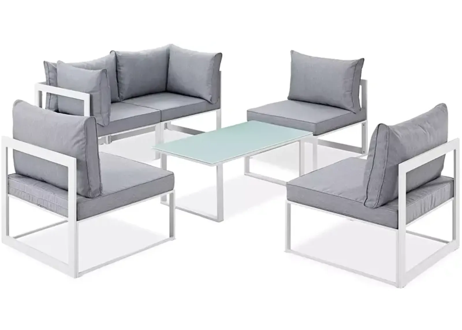 Modway Fortuna 6 Piece Outdoor Patio Modular Sectional Sofa Set and Large Coffee Table