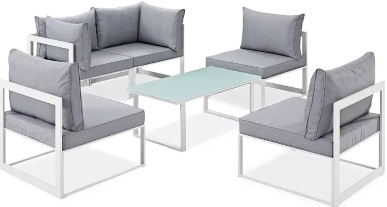 Modway Fortuna 6 Piece Outdoor Patio Modular Sectional Sofa Set and Large Coffee Table