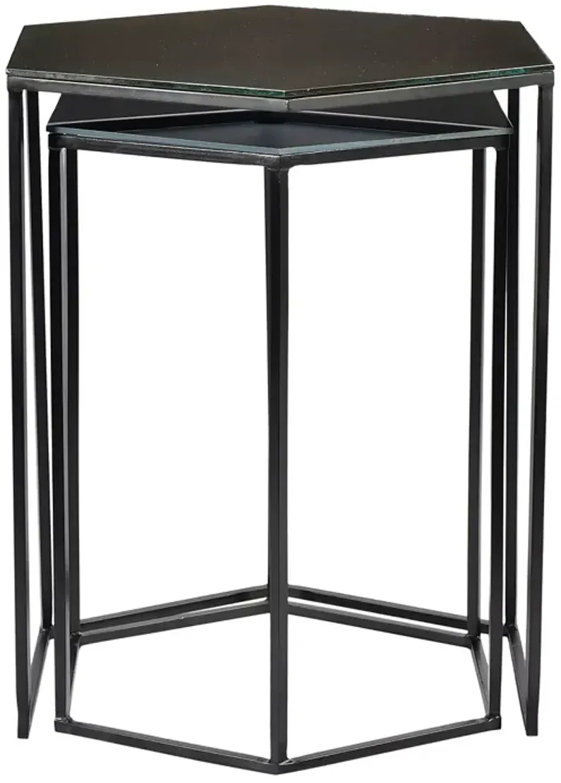 Polygon Glass Top Accent Tables, Set of 2