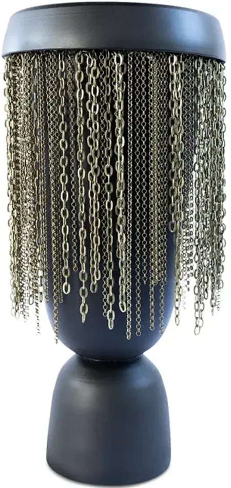 Candice Luter Tall Ceramic Decorative Vase with Brass Chain Fringe