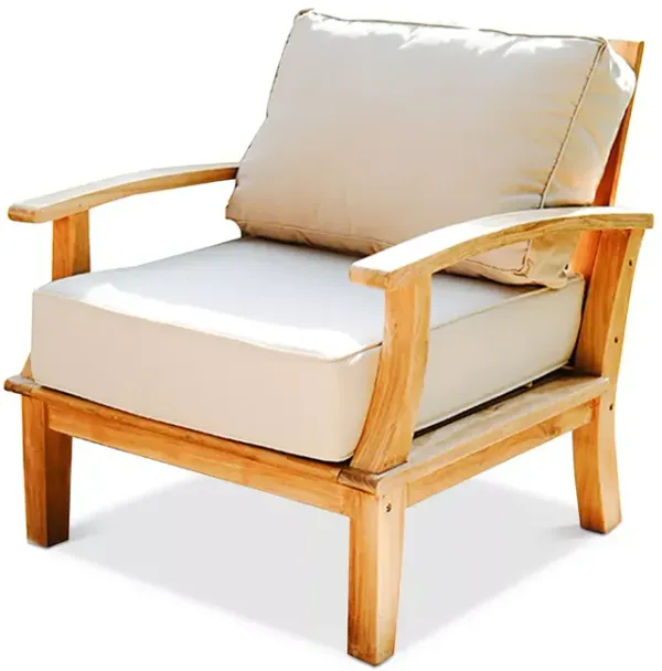 Beespoke Pavilion Teak Outdoor Lounge Chair with Tan Cushions