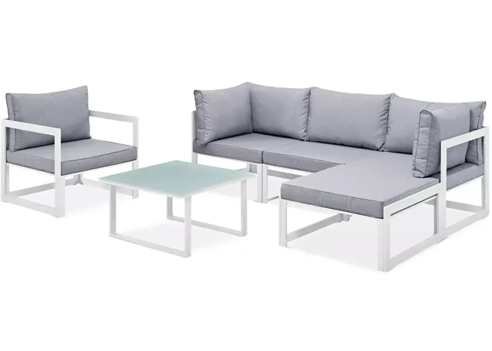 Modway Fortuna 6 Piece Outdoor Patio Sectional Sofa Set with Small Coffee Table, Ottoman and Single Armchair