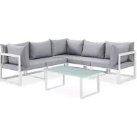 Modway Fortuna 6 Piece Outdoor Patio Modular Sectional Sofa Set L Configuration and Large Coffee Table