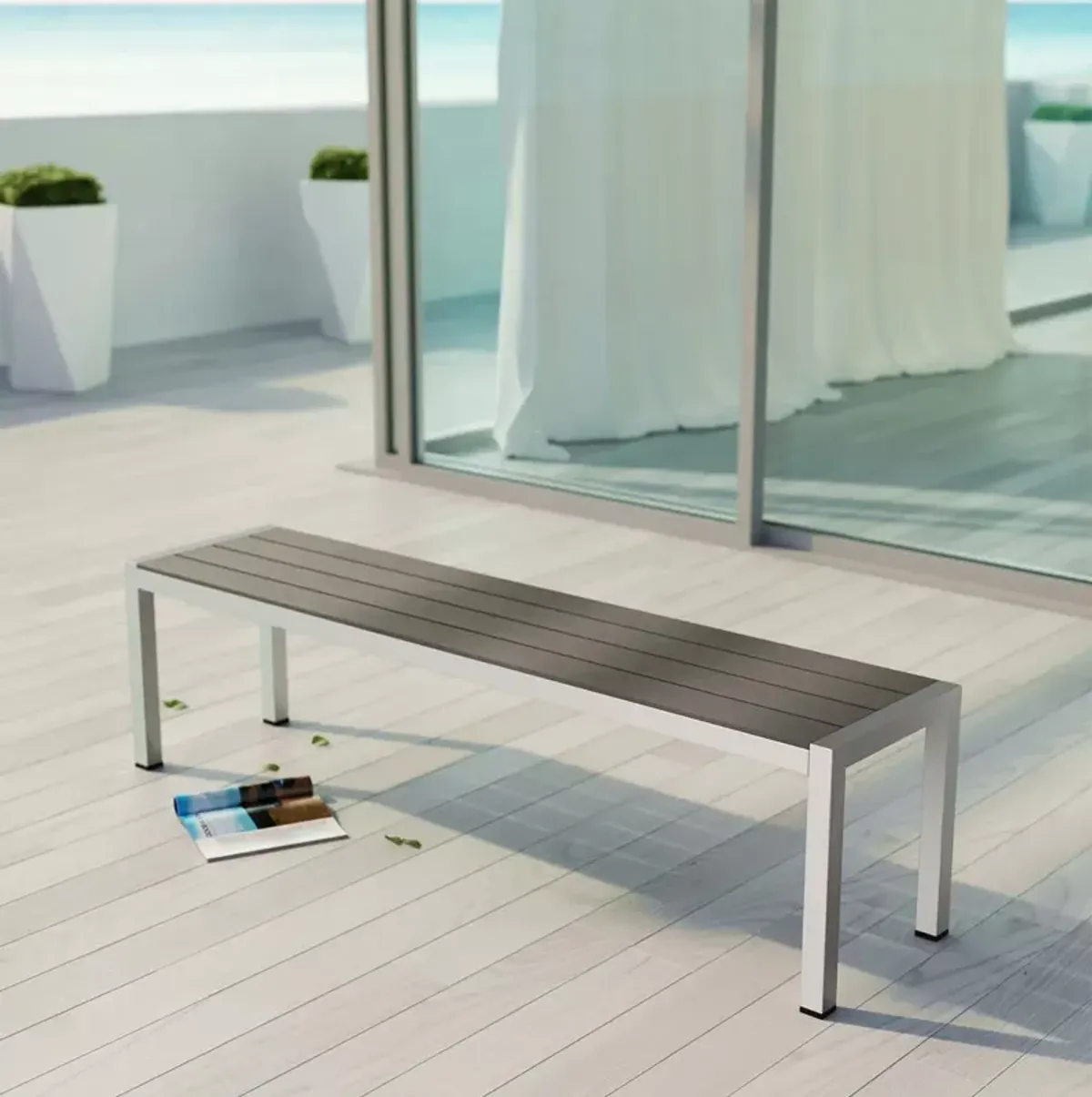 Modway Shore Outdoor Patio Aluminum Bench