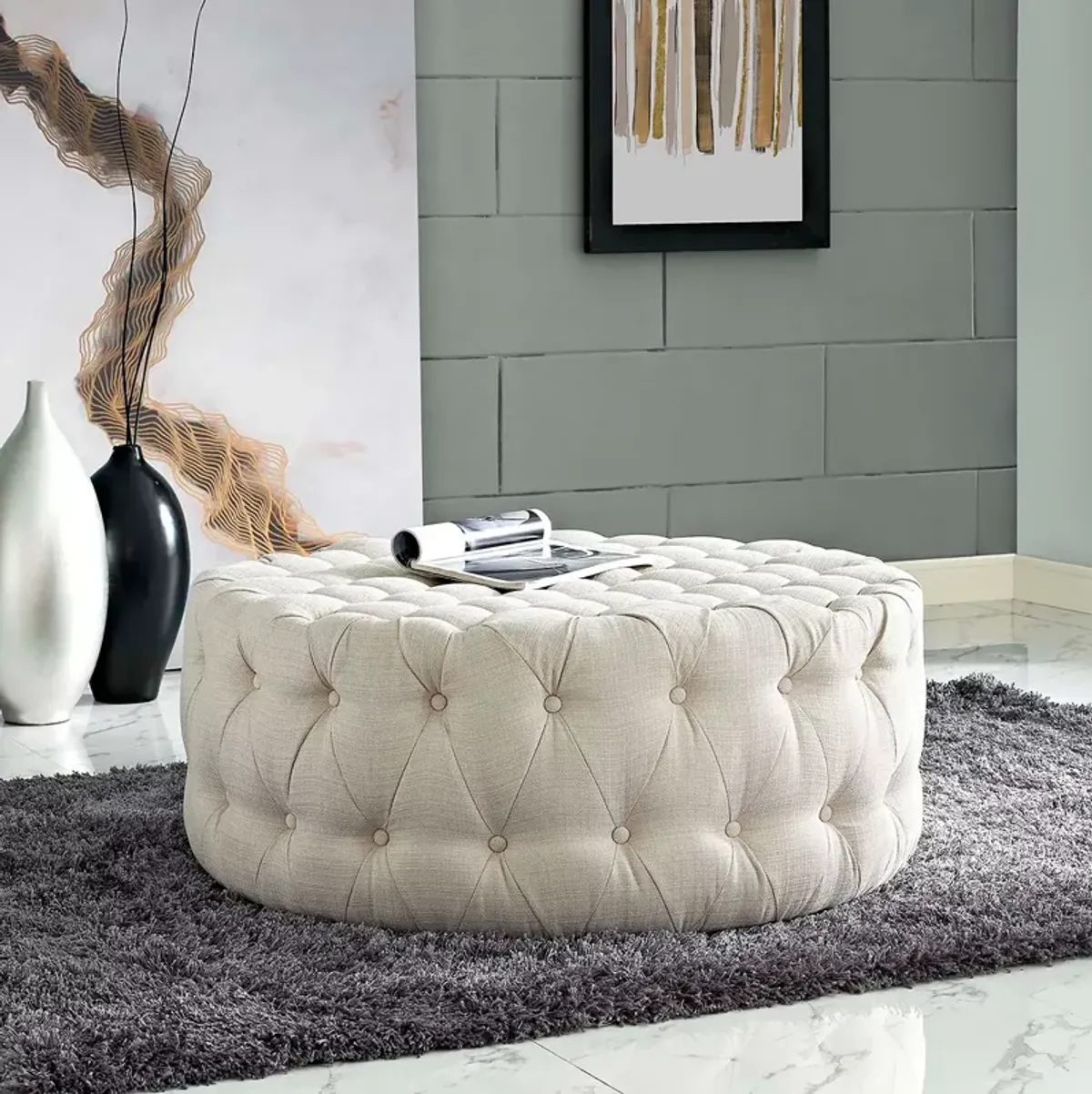 Modway Amour Upholstered Fabric Ottoman