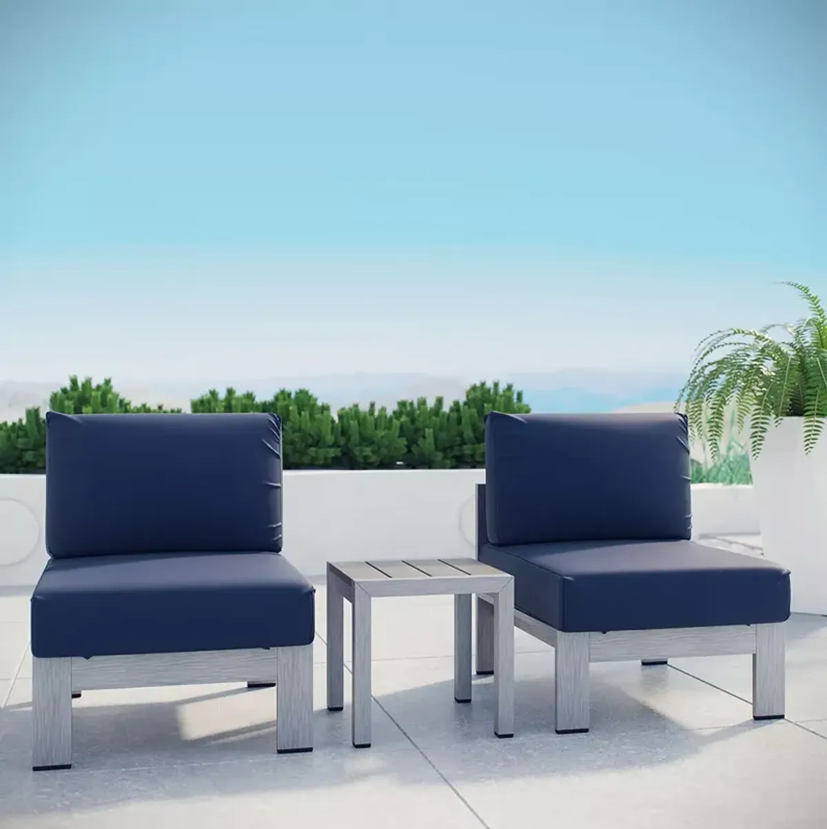 Modway Shore 3 Piece Outdoor Patio Aluminum Sectional Sofa Set 