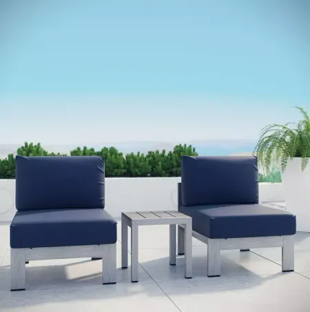 Modway Shore 3 Piece Outdoor Patio Aluminum Sectional Sofa Set 