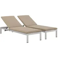 Modway Shore Outdoor Patio Aluminum Chaise with Cushions, Set of 2