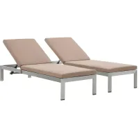 Modway Shore Outdoor Patio Aluminum Chaise with Cushions, Set of 2