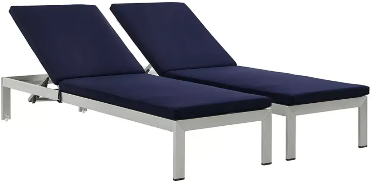 Modway Shore Outdoor Patio Aluminum Chaise with Cushions, Set of 2