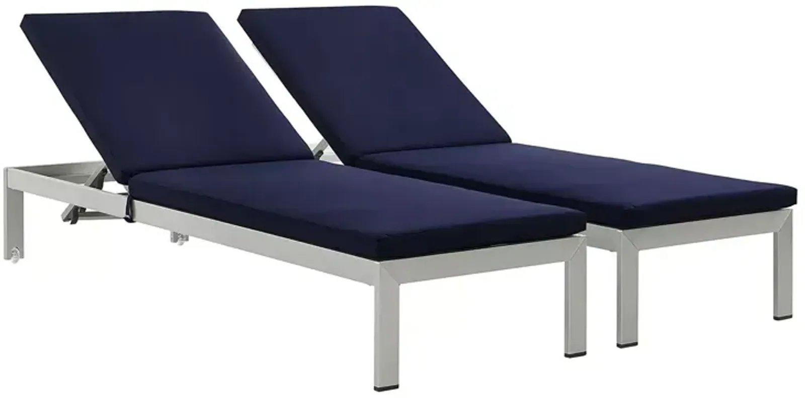 Modway Shore Outdoor Patio Aluminum Chaise with Cushions, Set of 2