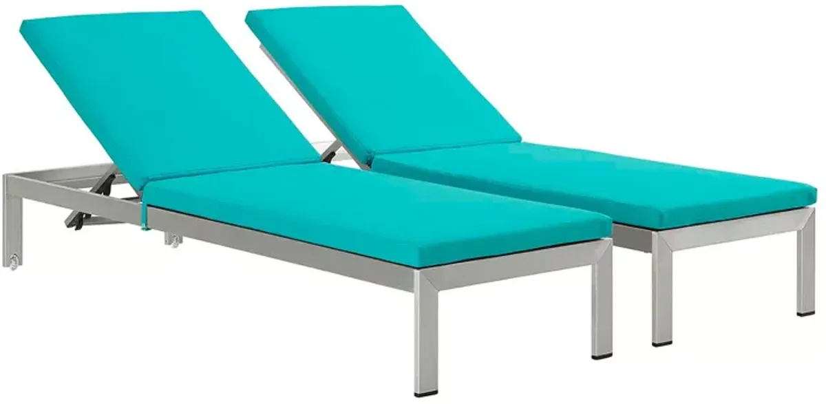 Modway Shore Outdoor Patio Aluminum Chaise with Cushions, Set of 2