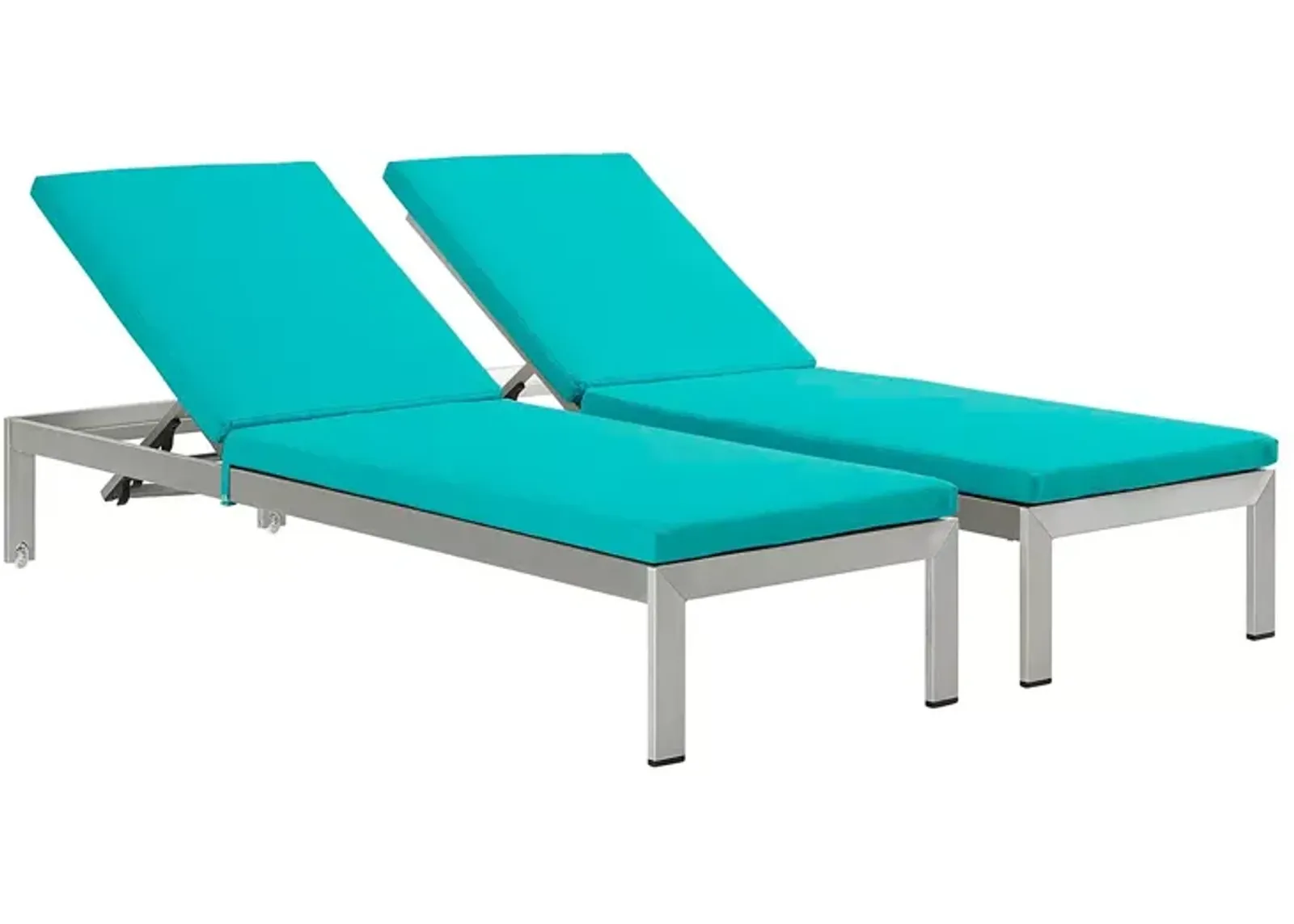 Modway Shore Outdoor Patio Aluminum Chaise with Cushions, Set of 2