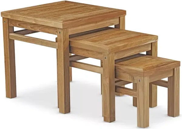 Modway Marina Outdoor Patio Teak Nesting Tables, Set of 3