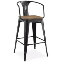 Modway Promenade Wooden Seat Bar Stool with Arms