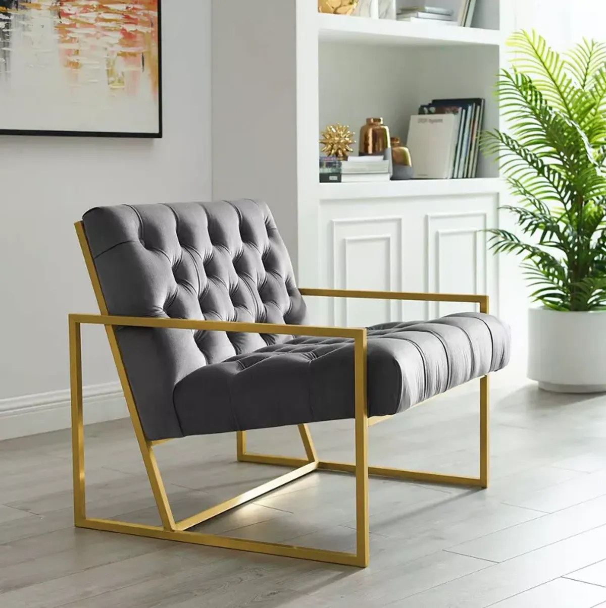 Modway Bequest Gold Stainless Steel Upholstered Velvet Accent Chair