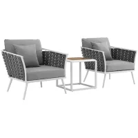 Modway Stance 3 Piece Outdoor Patio Aluminum Sectional Sofa Set in White & Gray
