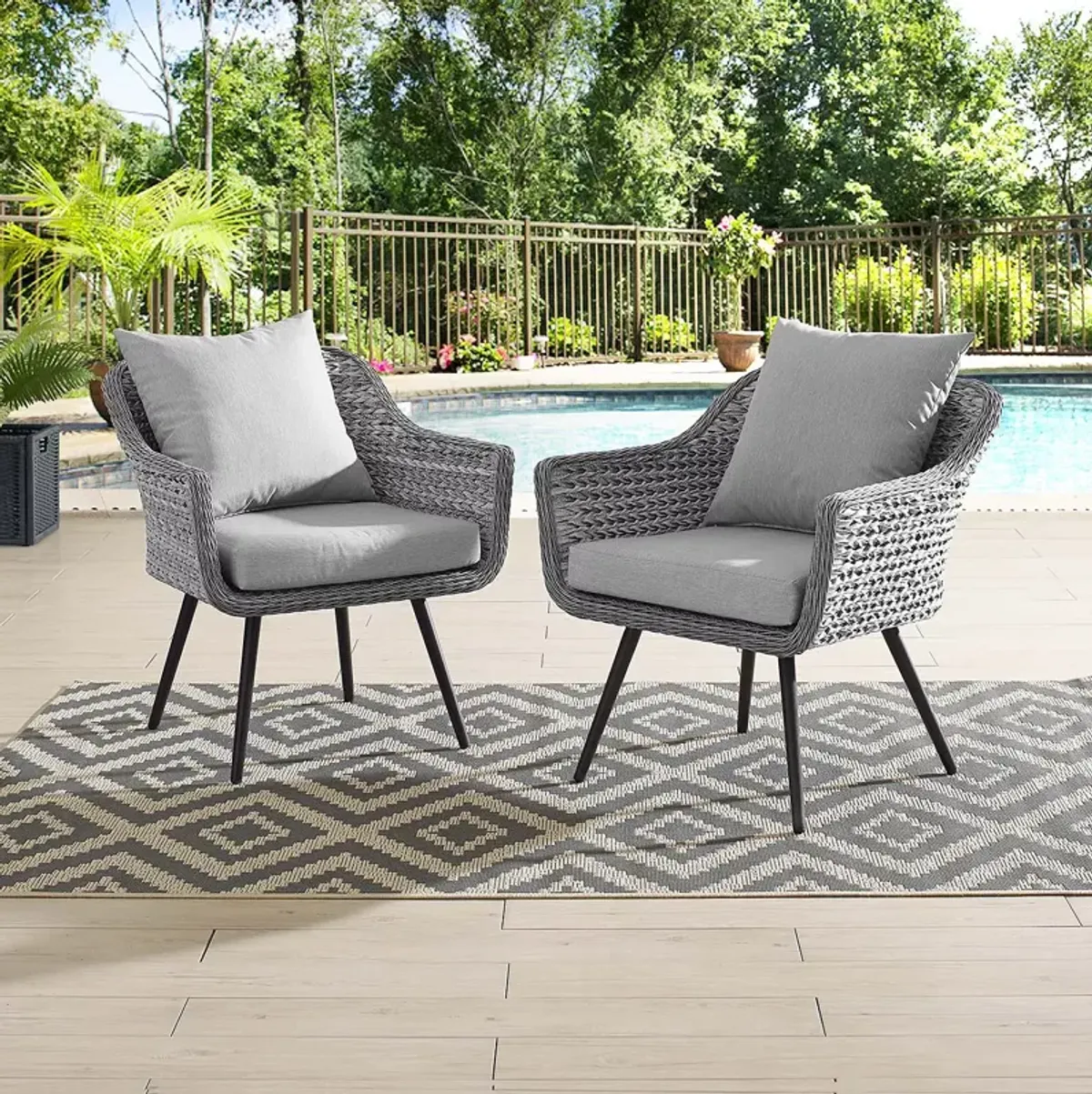 Modway Endeavor Outdoor Patio Wicker Rattan Armchair, Set of 2 