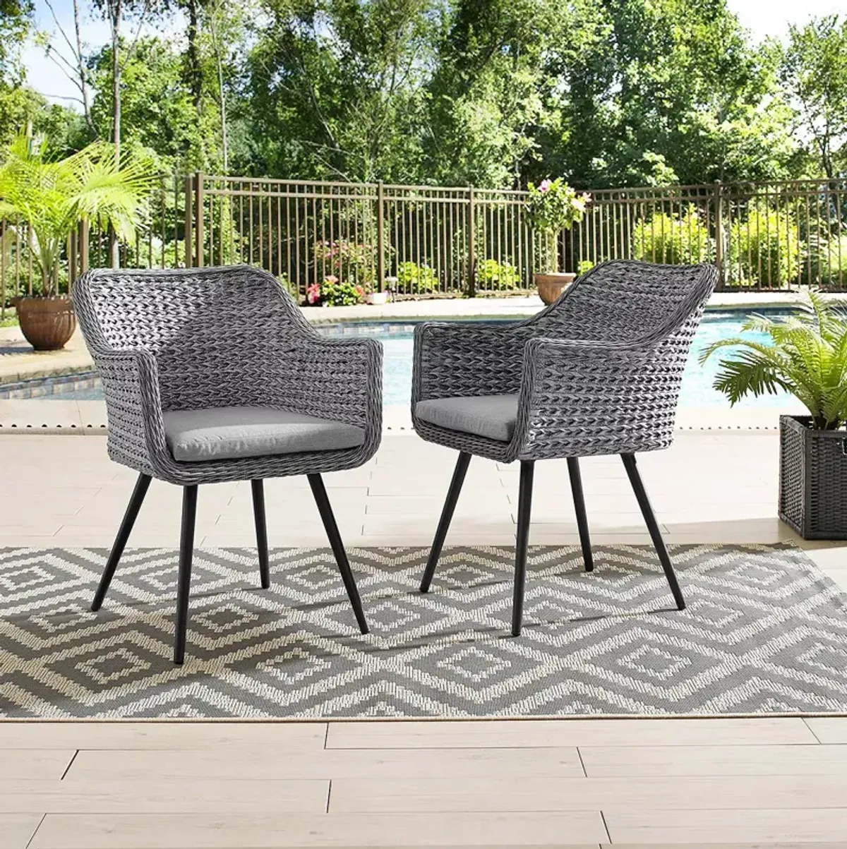 Modway Endeavor Outdoor Patio Wicker Rattan Dining Armchair, Set of 2