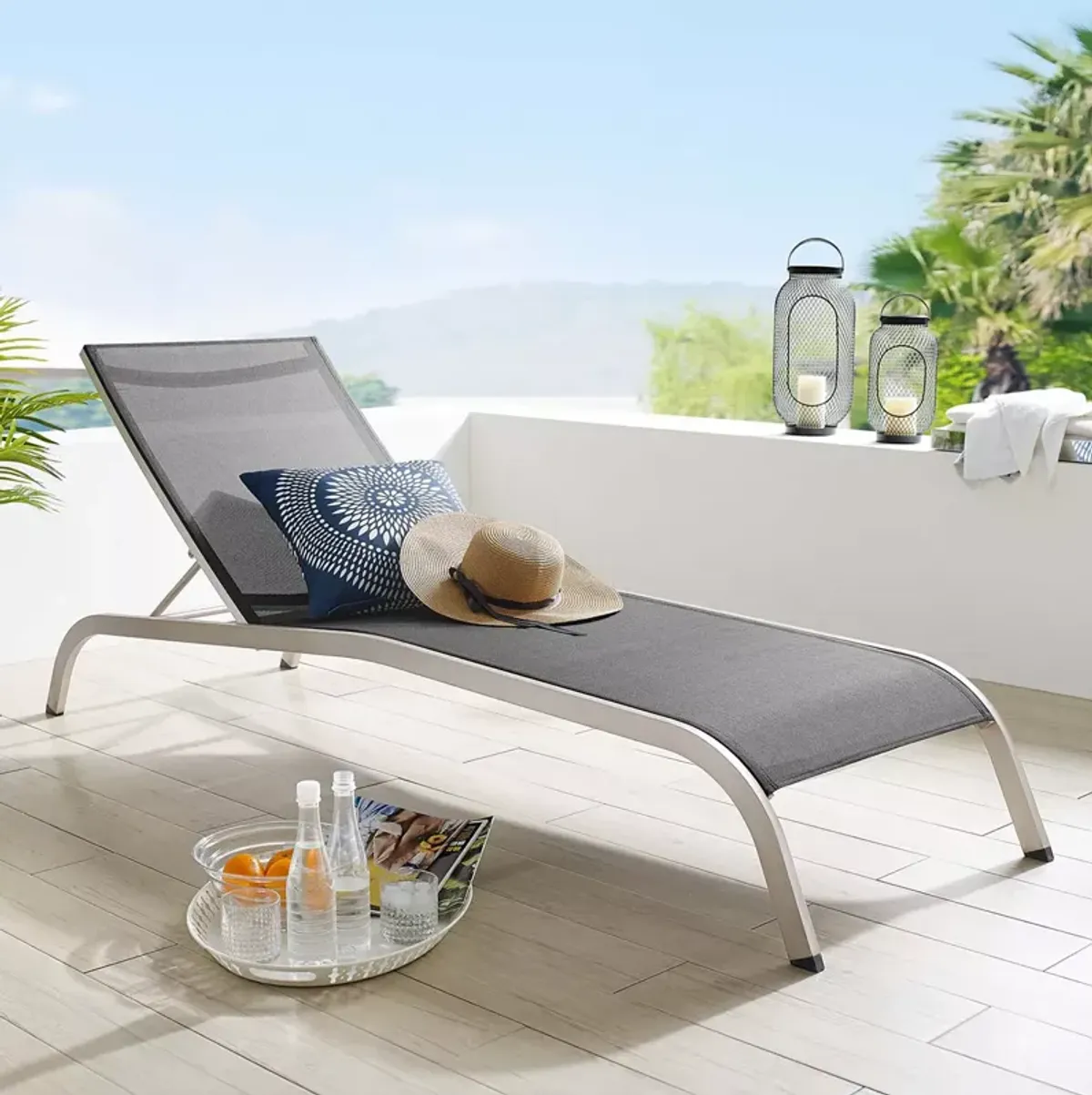 Modway Savannah Mesh Chaise Outdoor Patio Aluminum Lounge Chair