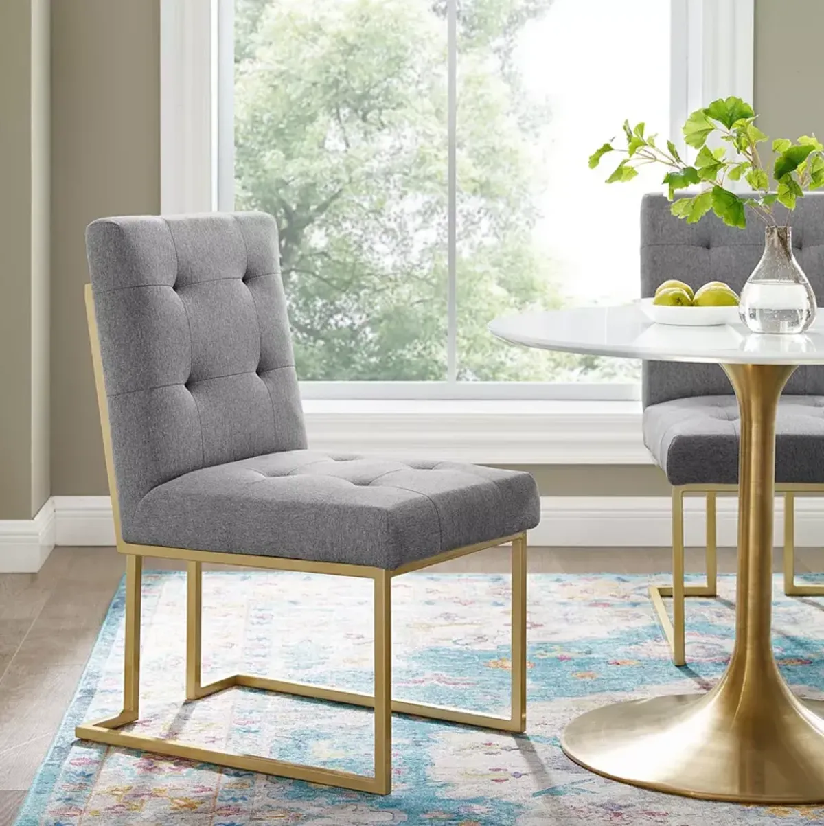 Modway Privy Gold Stainless Steel Upholstered Fabric Dining Accent Chair