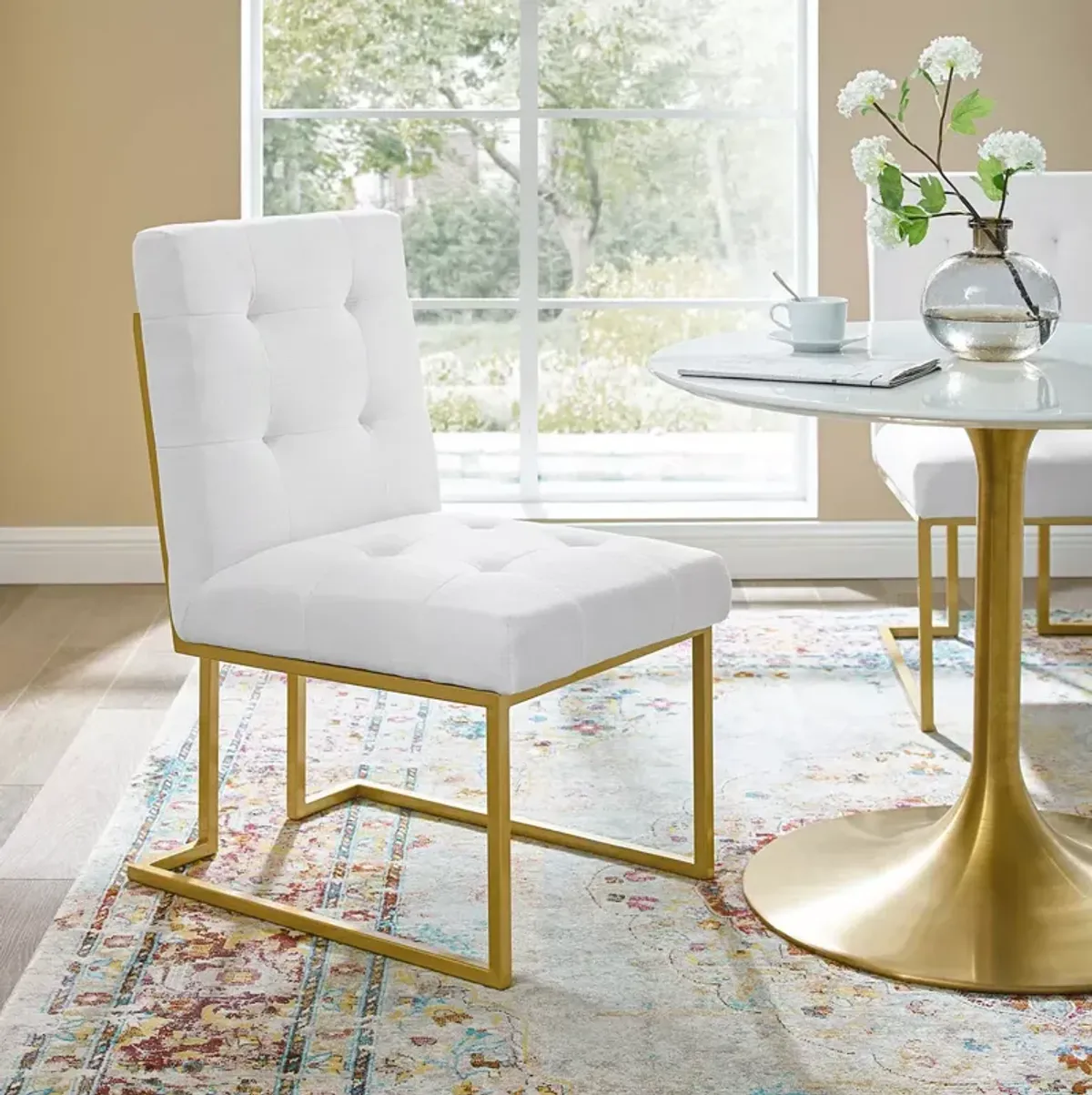 Modway Privy Gold Stainless Steel Upholstered Fabric Dining Accent Chair