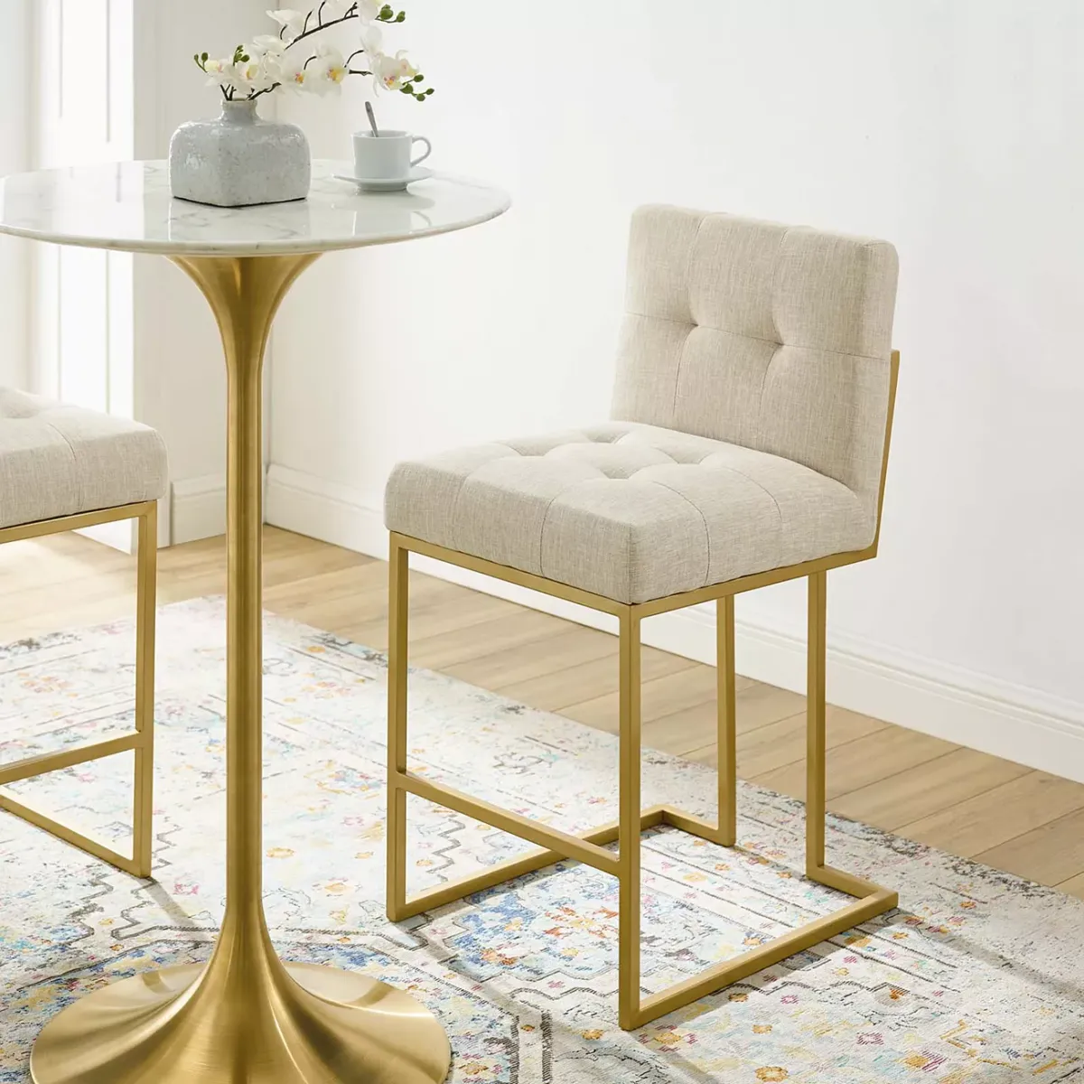 Modway Privy Gold Stainless Steel Upholstered Fabric Counter Stool