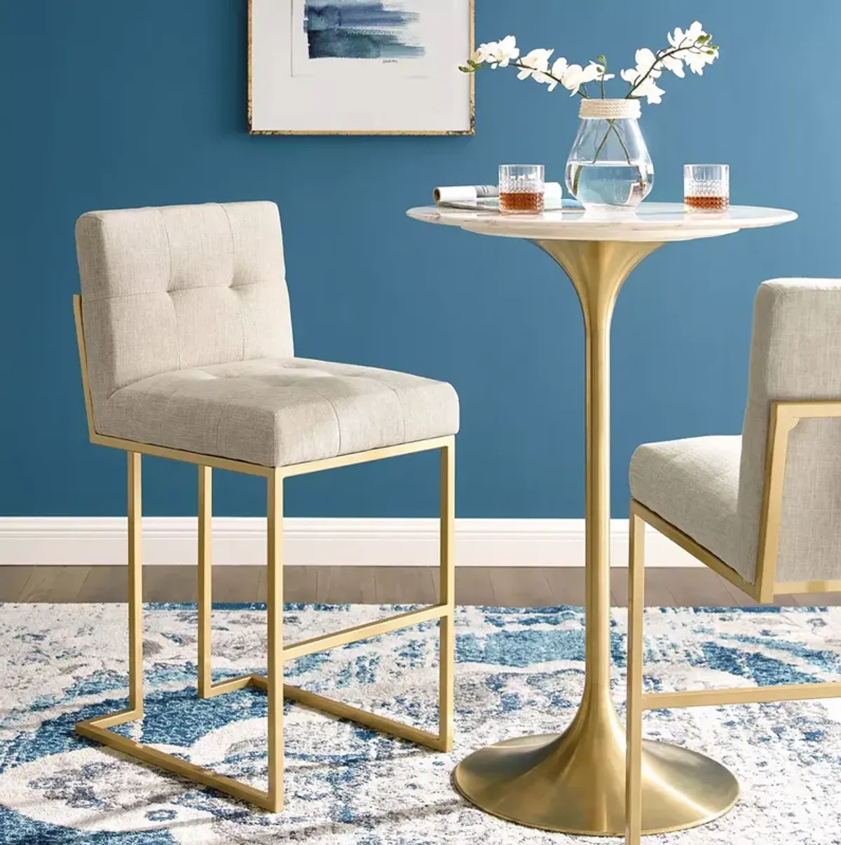 Modway Privy Gold Stainless Steel Upholstered Fabric Bar Stool