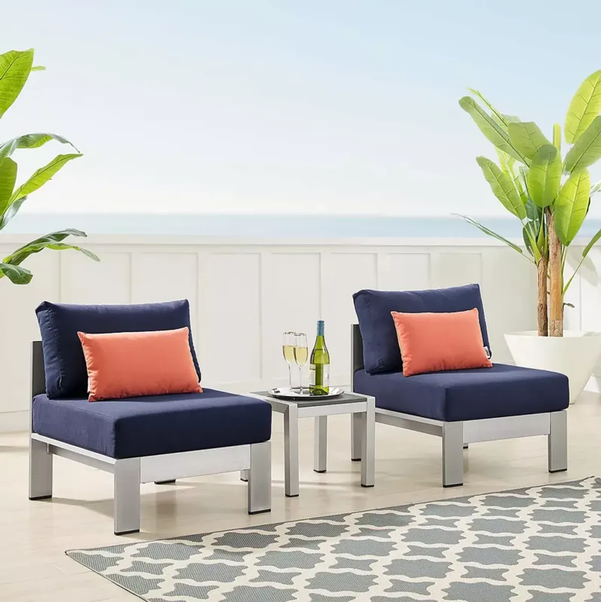 Modway Shore 3 Piece SunbrellaÂ® Fabric Aluminum Outdoor Patio Set