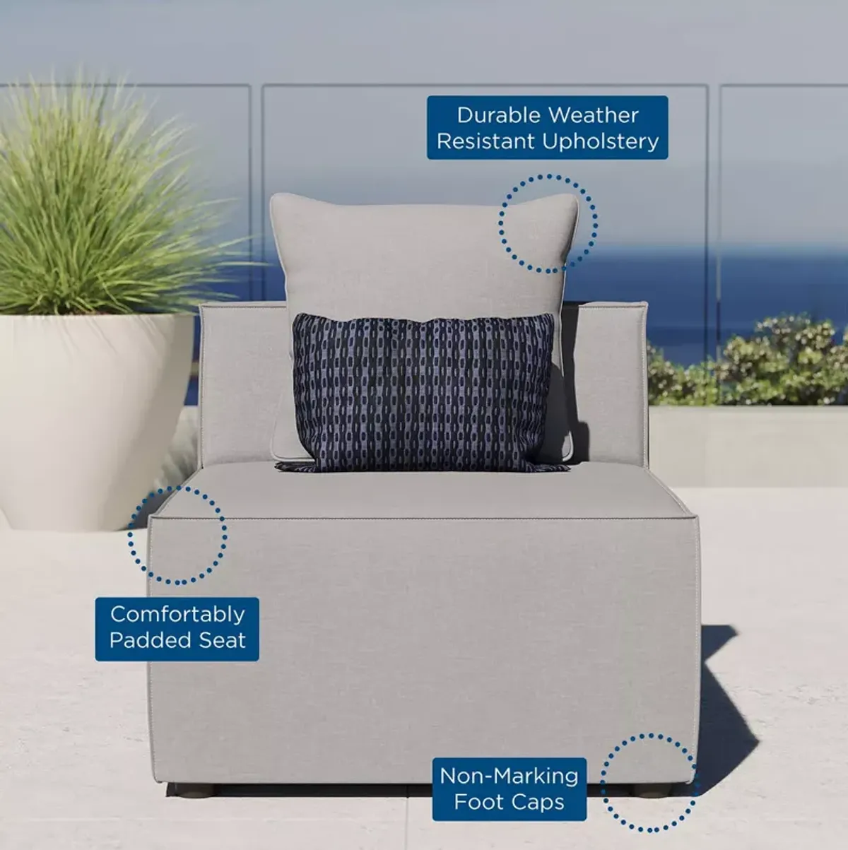 Modway Saybrook Outdoor Patio Upholstered Sectional Sofa Armless Chair