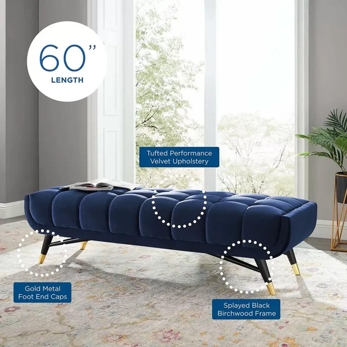 Modway Adept 60" Performance Velvet Bench