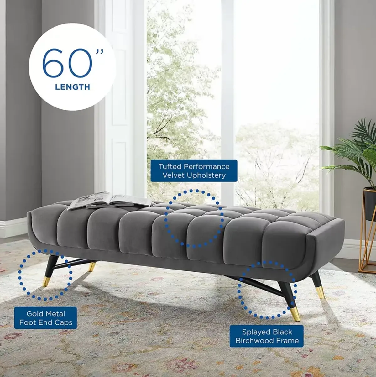 Modway Adept 60" Performance Velvet Bench