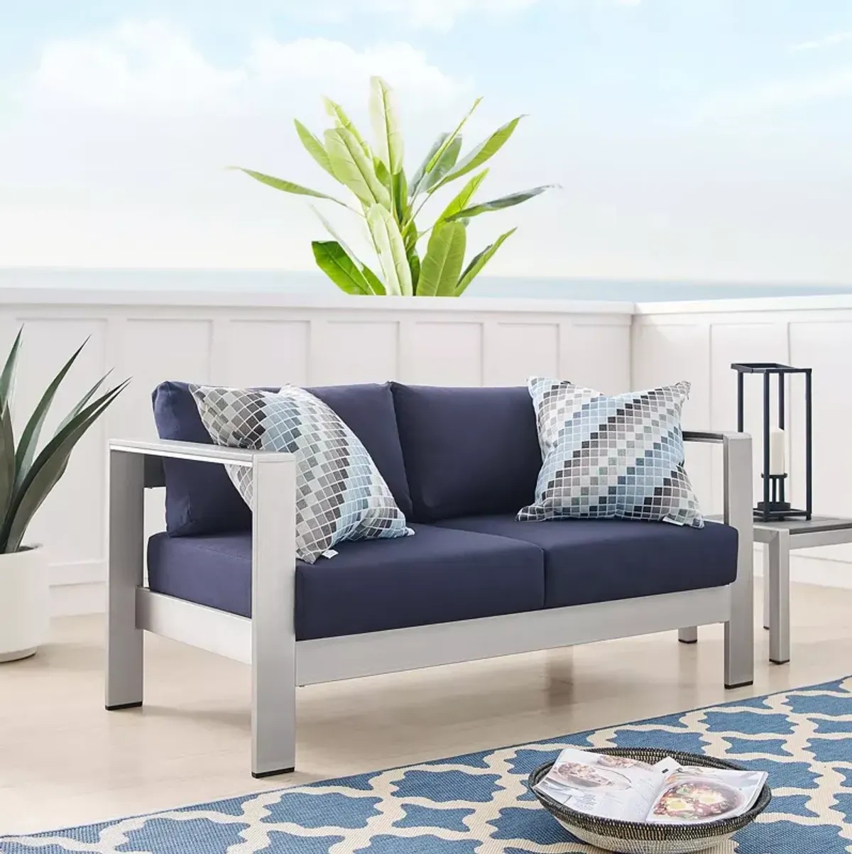 Modway Shore SunbrellaÂ® Fabric Aluminum Outdoor Patio Loveseat