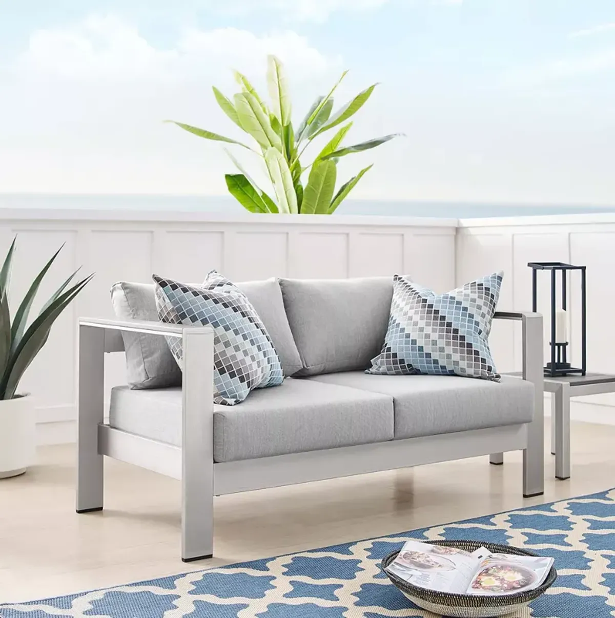 Modway Shore SunbrellaÂ® Fabric Aluminum Outdoor Patio Loveseat