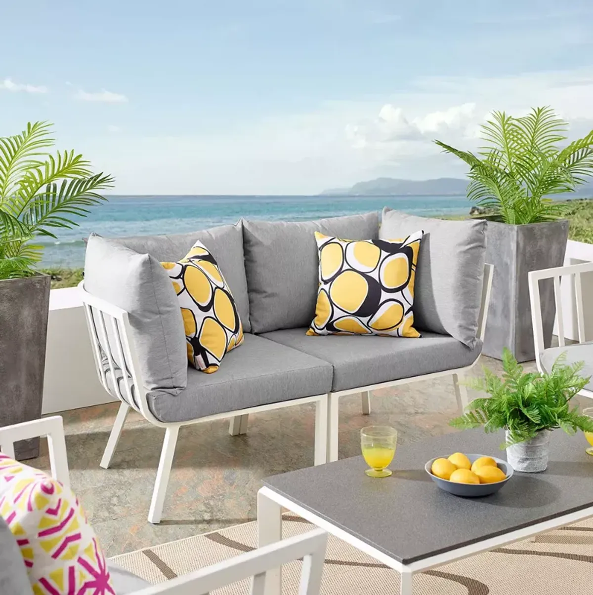 Modway Riverside 2 Piece Outdoor Patio Aluminum Sectional Sofa Set