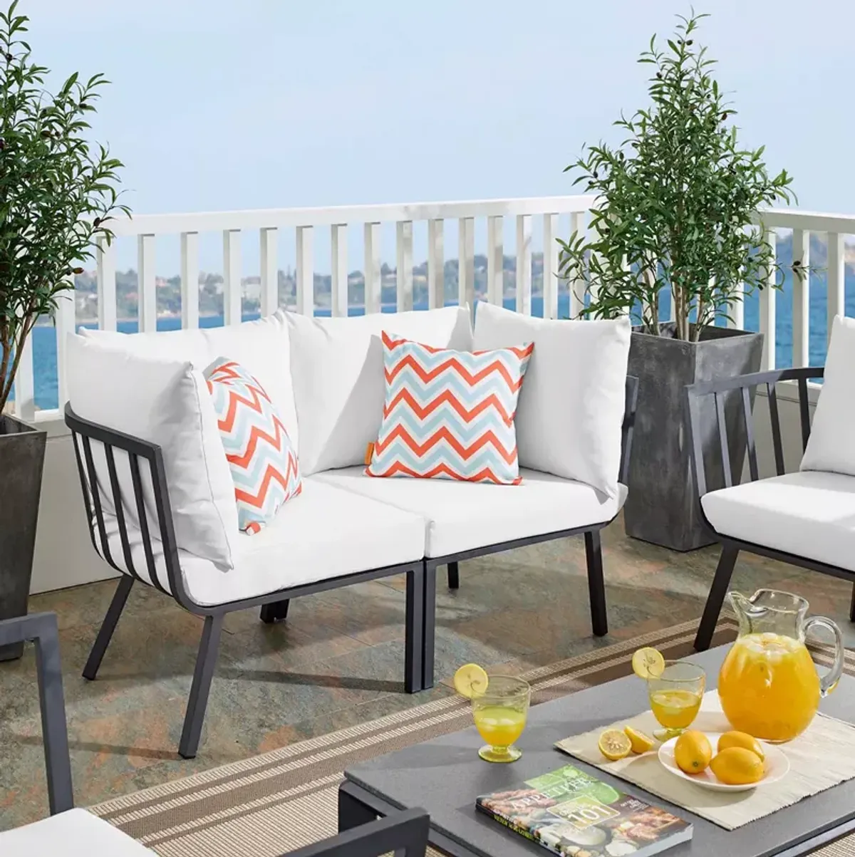 Modway Riverside 2 Piece Outdoor Patio Aluminum Sectional Sofa Set