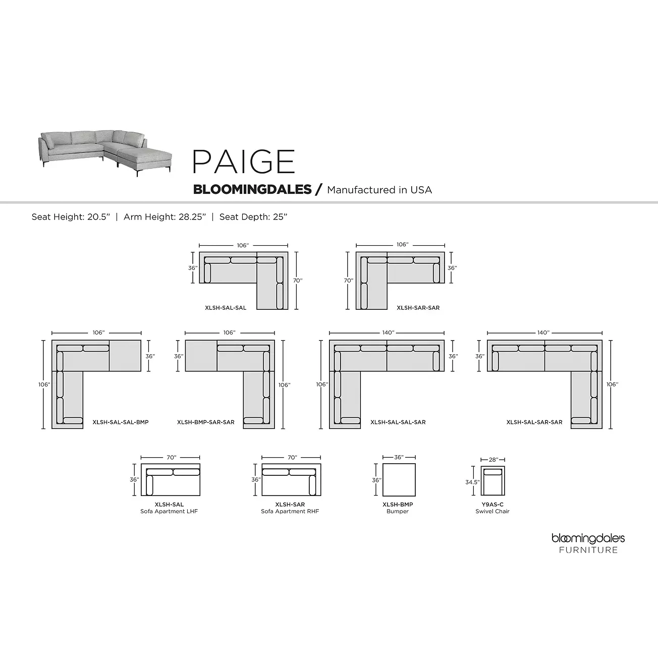 MAX Home Paige Corner 3 Piece Sectional Sofa