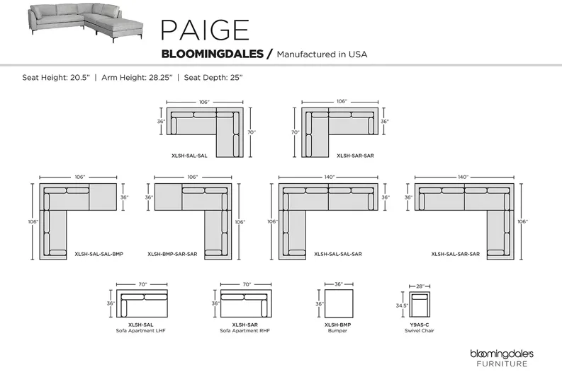 MAX Home Paige Corner 3 Piece Sectional Sofa