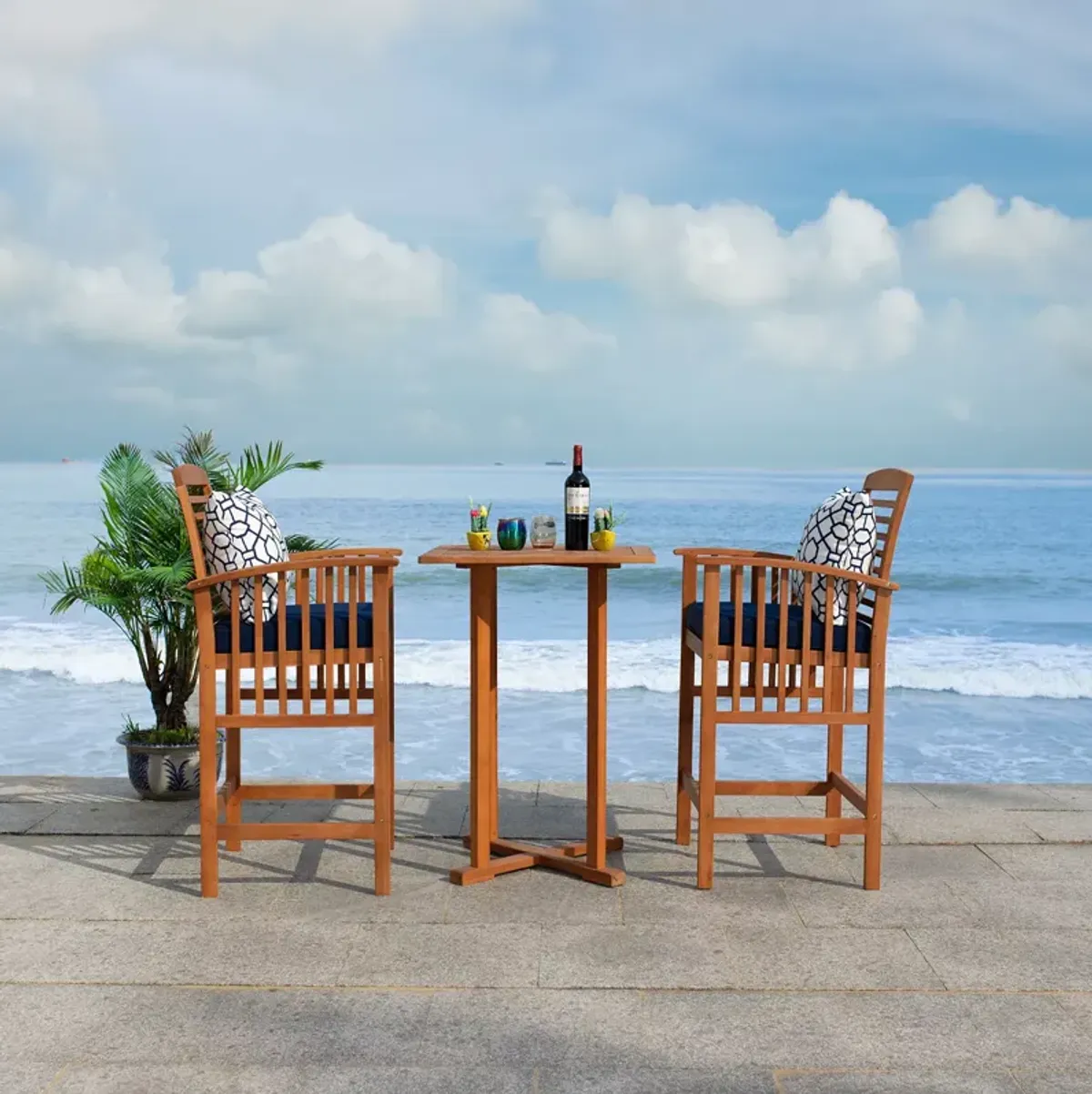 SAFAVIEH Pate 3 Piece Outdoor Bistro Set with Accent Pillows