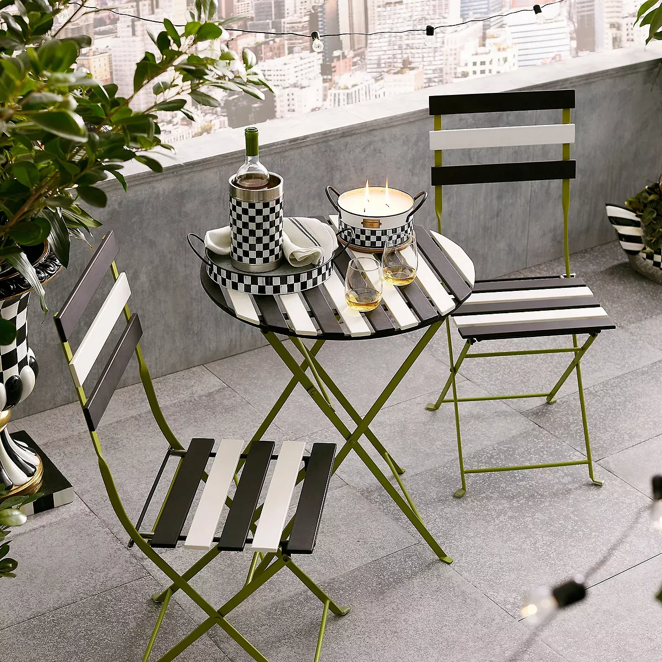 Mackenzie-Childs Outdoor Black & White Metal Bistro Side Chair