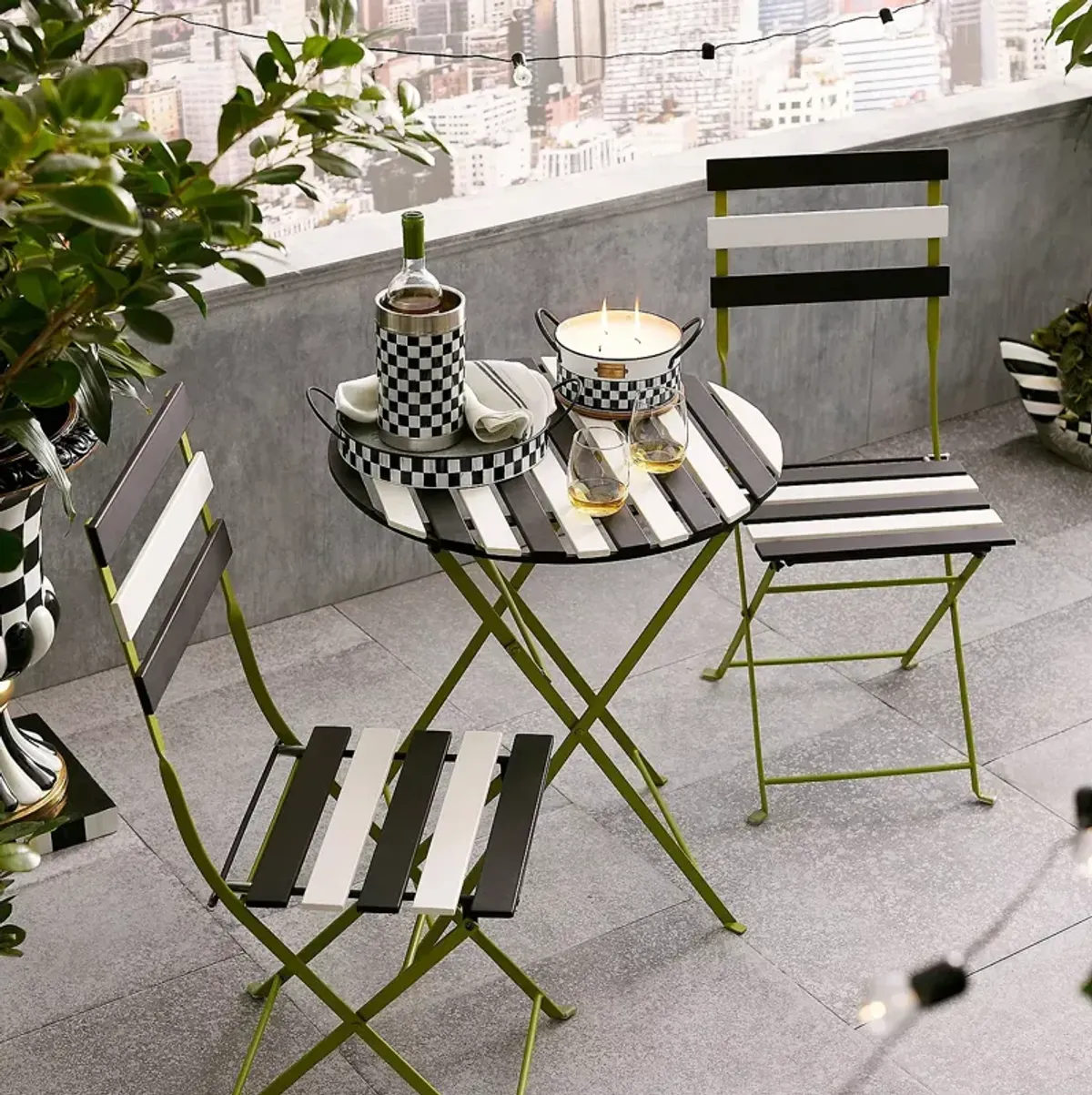 Mackenzie-Childs Outdoor Black & White Metal Bistro Table